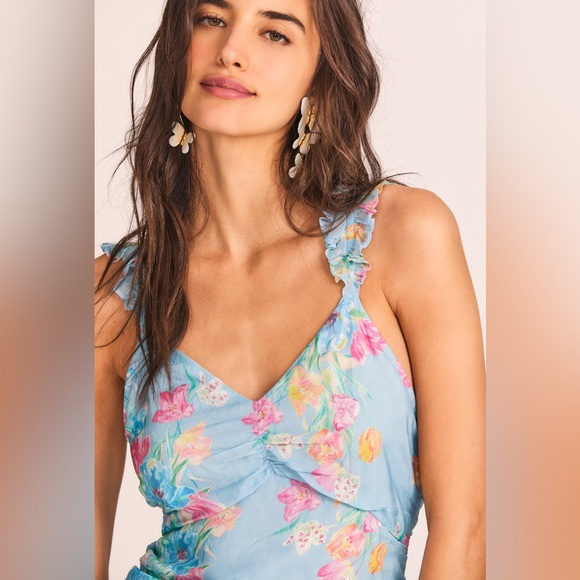 NWT LoveShackFancy Desra Floral Sleeveless Mini Dress in Sky Lullaby - Picture 4 of 10